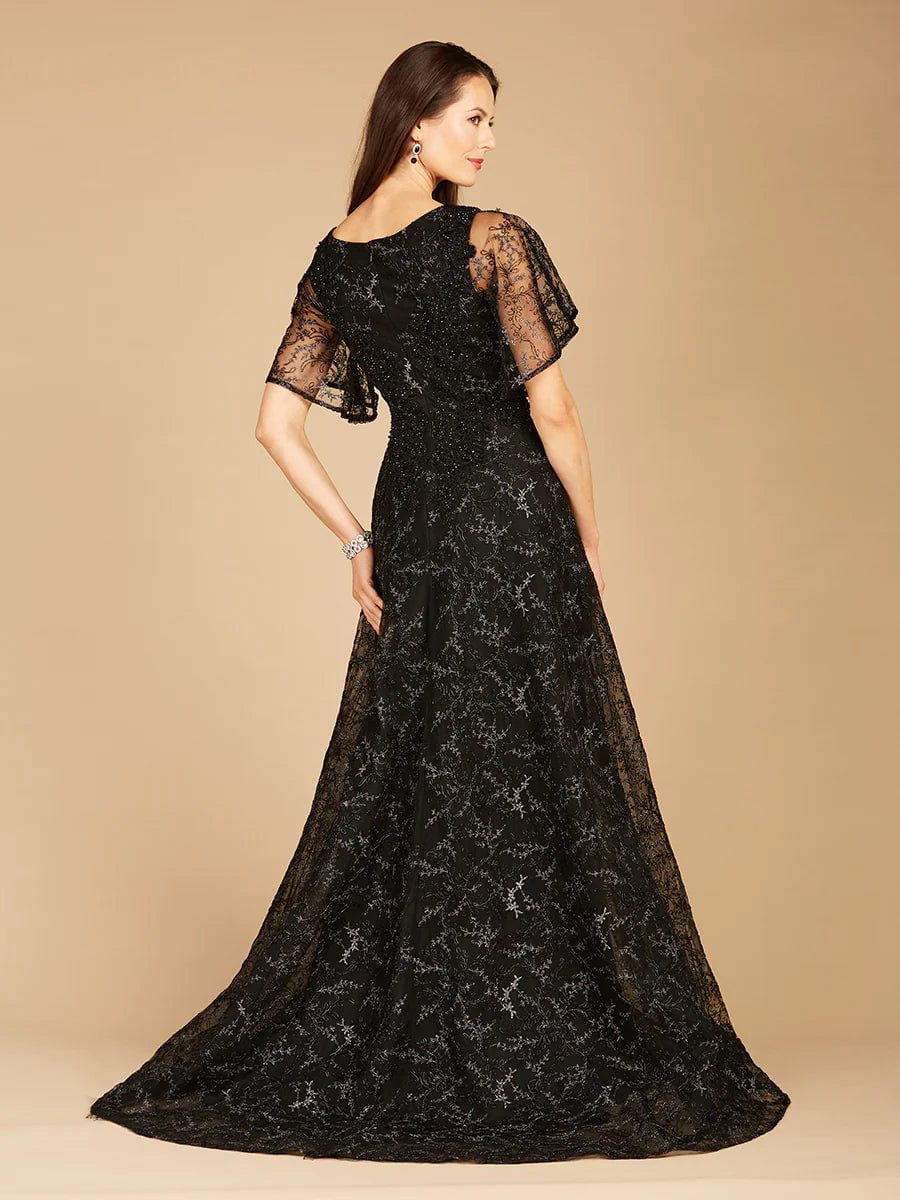 Lara Design Dress Lara 29302 - Cape Sleeve Beaded Gown in Black