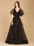 Lara Design Dress Lara 29302 - Cape Sleeve Beaded Gown in Black