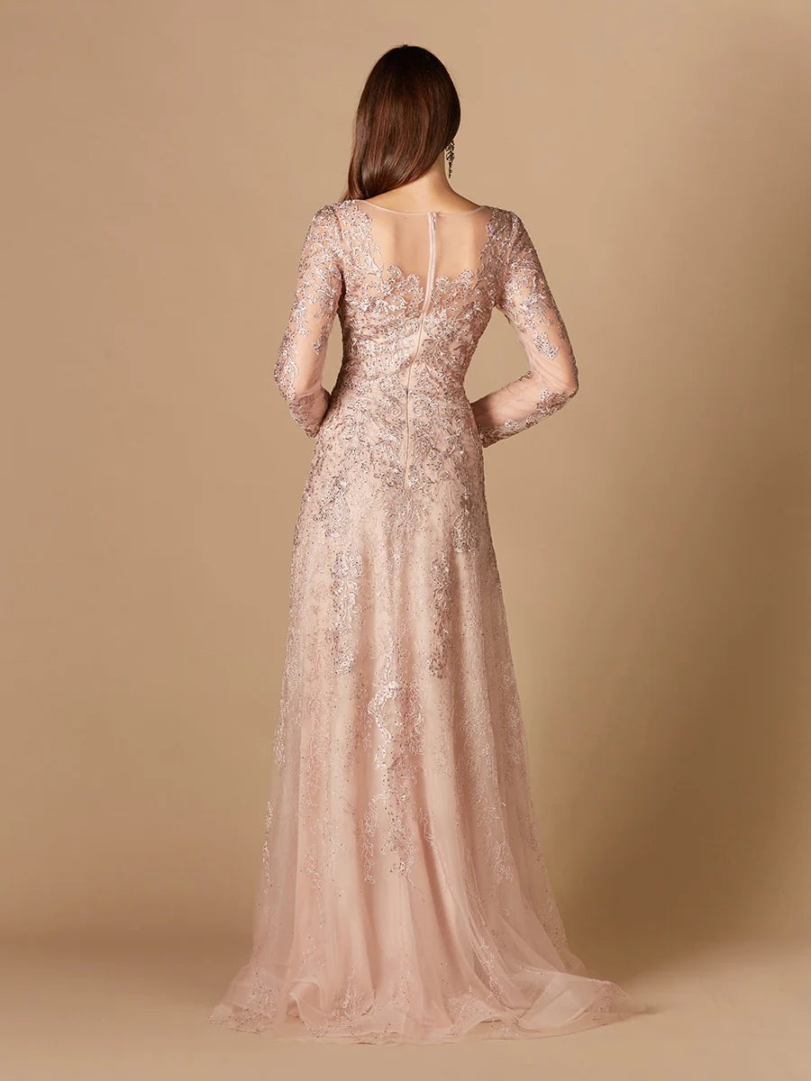 Lara Design Dress Lara 29326 - Long Sleeve V-neck Lace Gown