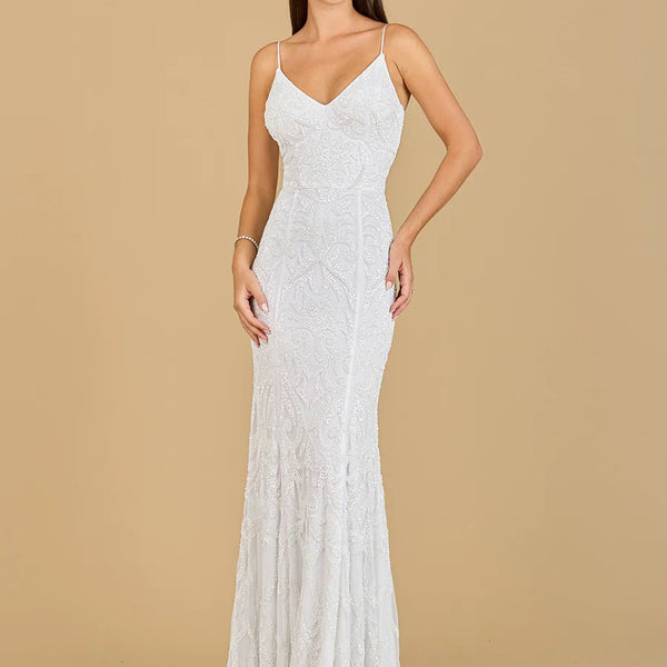 Lara 51138 Beaded Spaghetti Strap Mermaid Gown