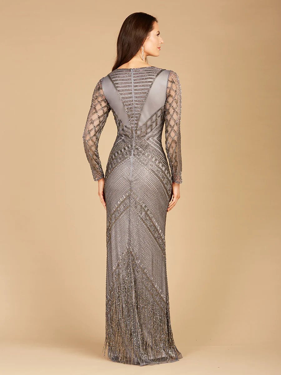 Lara Design Evening Dresses Lara 29364 Long Sleeve Fringe Dress