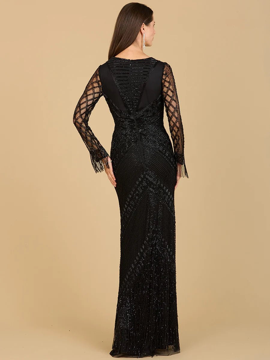 Lara Design Evening Dresses Lara 29364 Long Sleeve Fringe Dress