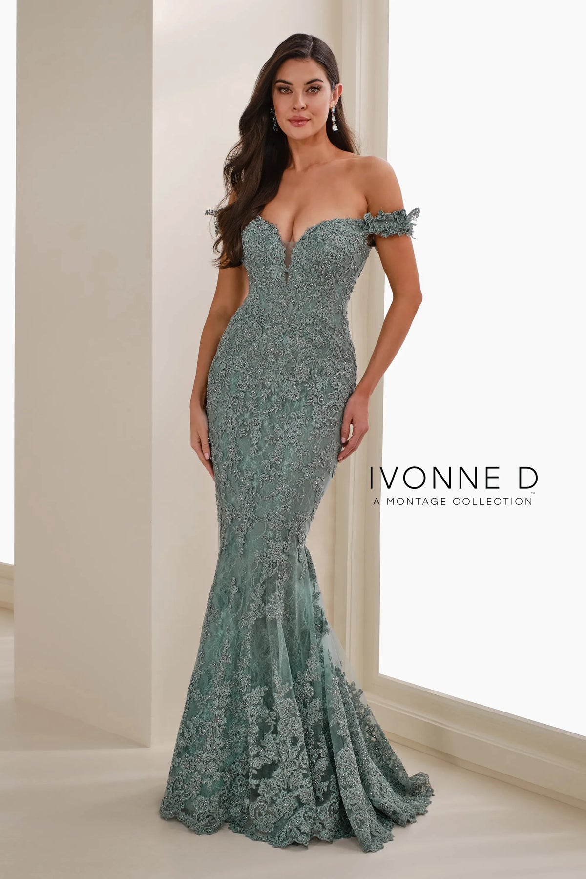 Mon Cheri Ivonne D mother of bride dress Ivonne D ID1407 Lace Trumpet Gown