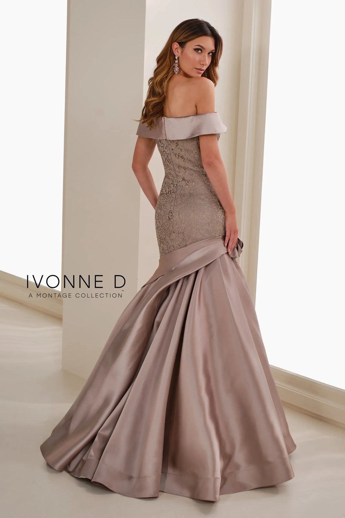 Mon Cheri Ivonne D mother of bride dress Ivonne D ID1409 Beaded Lace Trumpet Gown