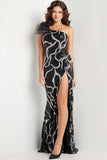 NorasBridalBoutiqueNY Black Silver Sequin One Shoulder Dress 38377