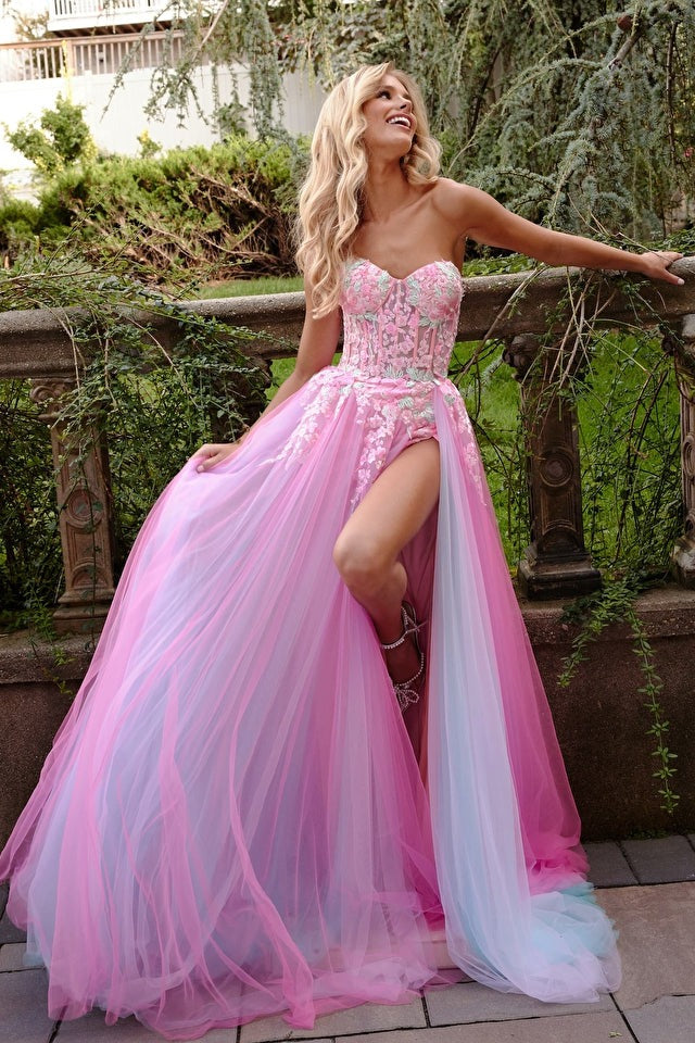 NorasBridalBoutiqueNY Jovani 23713 Pink Multi Strapless Embellished A Line Gown