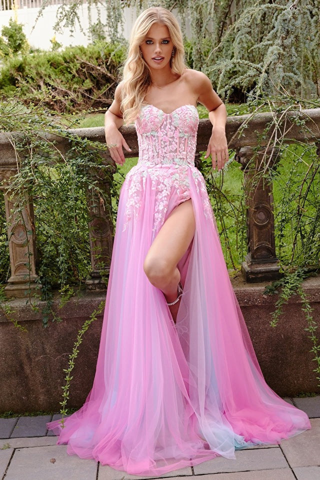 NorasBridalBoutiqueNY Jovani 23713 Pink Multi Strapless Embellished A Line Gown