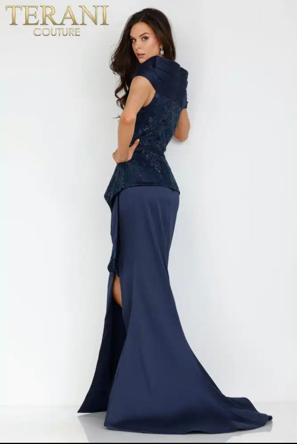 NorasBridalBoutiqueNY Terani Couture 231M0333 Peplum Shawl Style Formal Gown