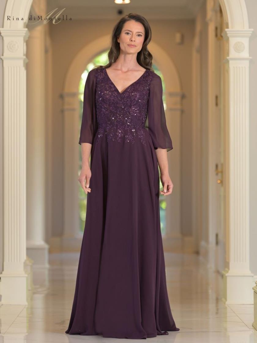 Rina Di Montella Evening Dress 4 / Eggplant RD3241 Rina De Montella