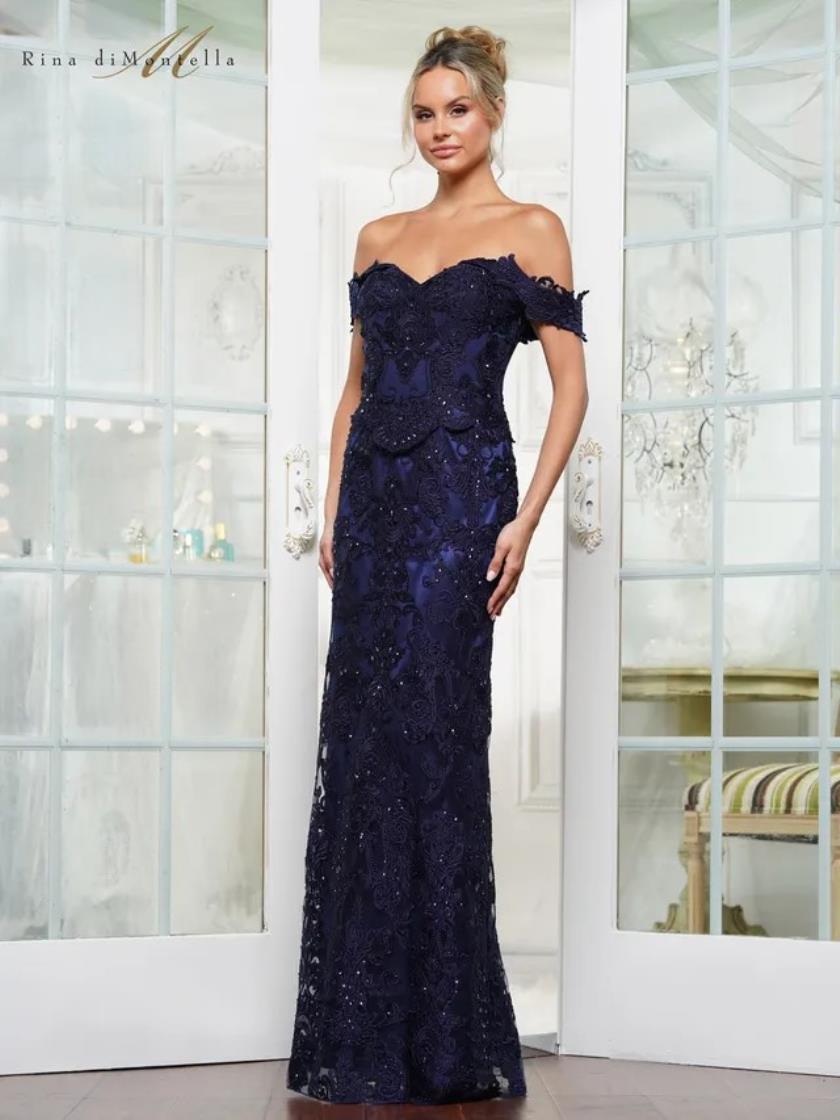 Rina Di Montella Evening Dress 4 / Navy RD3144 Rina De Montella