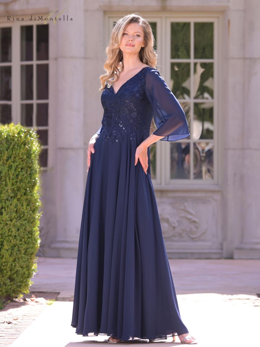 Rina Di Montella Evening Dress 4 / Navy RD3241 Rina De Montella