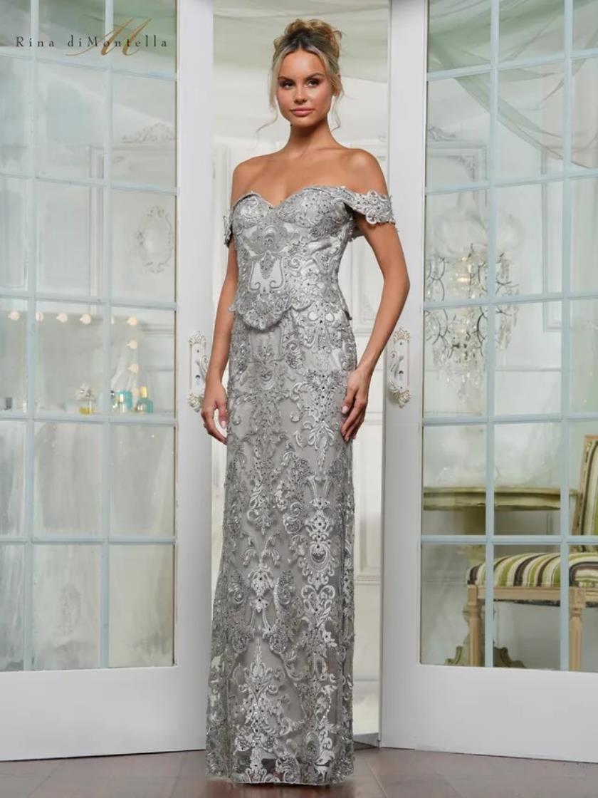 Rina Di Montella Evening Dress 4 / Platinum RD3144 Rina De Montella