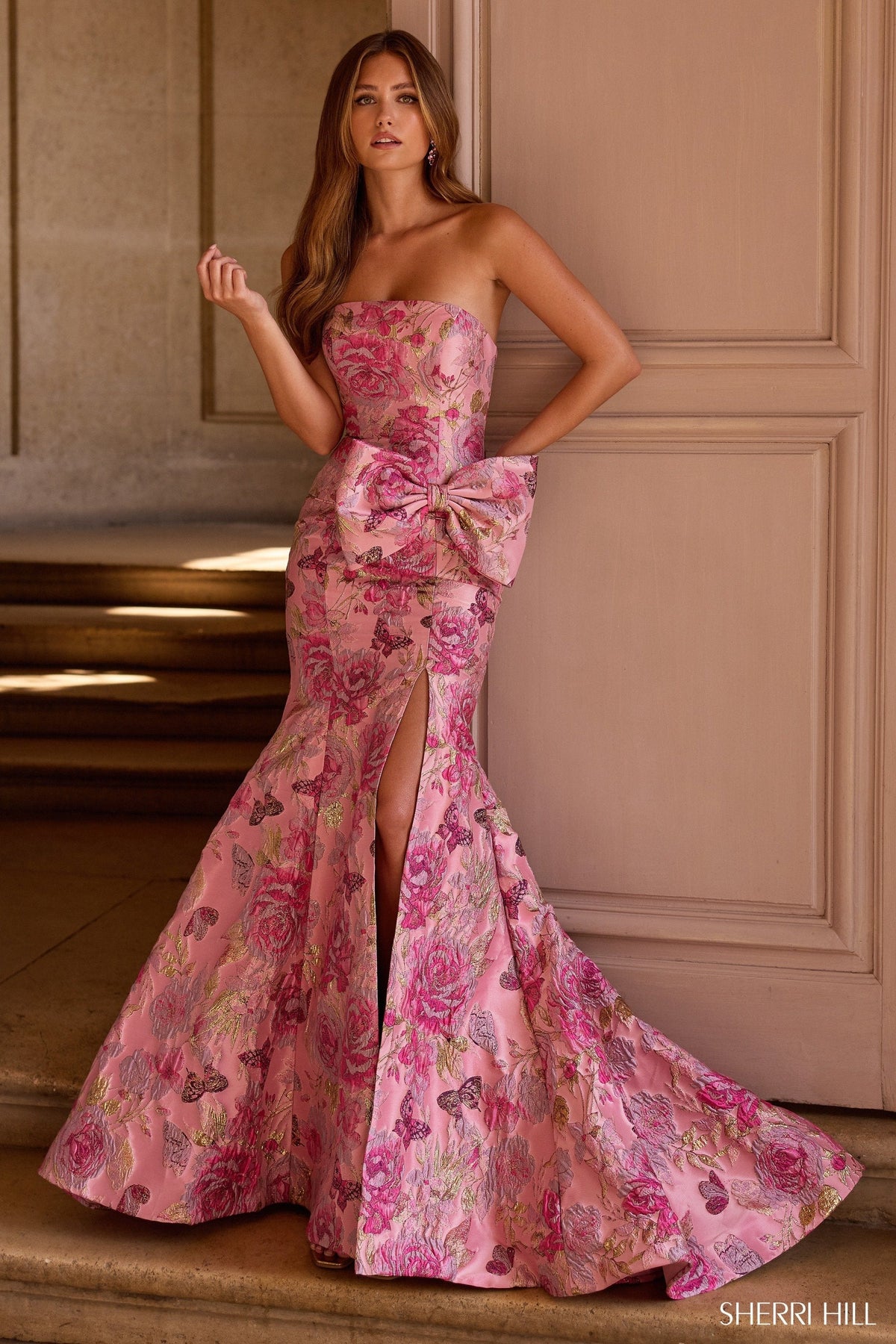 Sherri Hill Prom Dress Rose/Gold Print / 000 Sherri Hill 57762