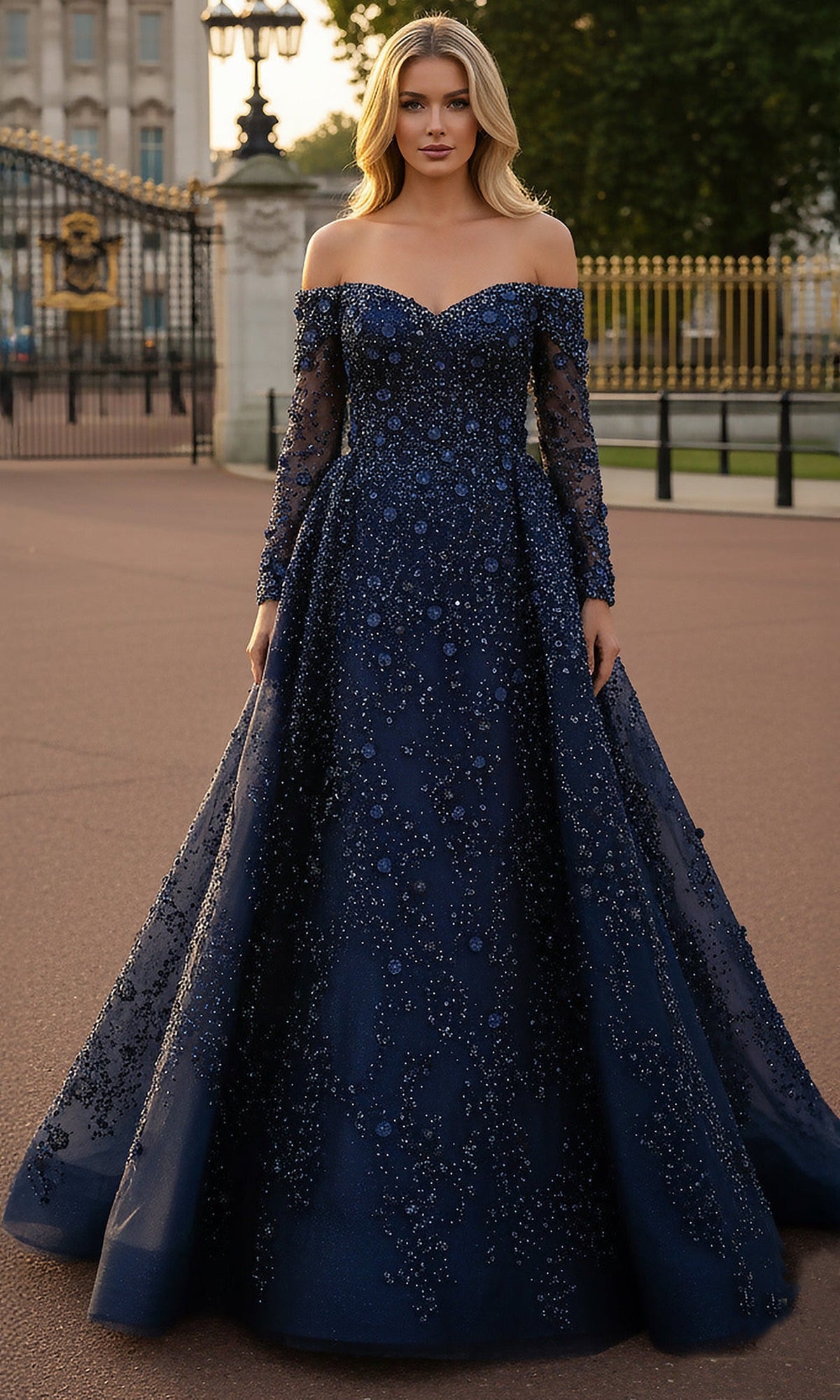 Terani Couture Ball Gown Terani Couture 261GL6659 Off Shoulder Beaded Tulle Ballgown