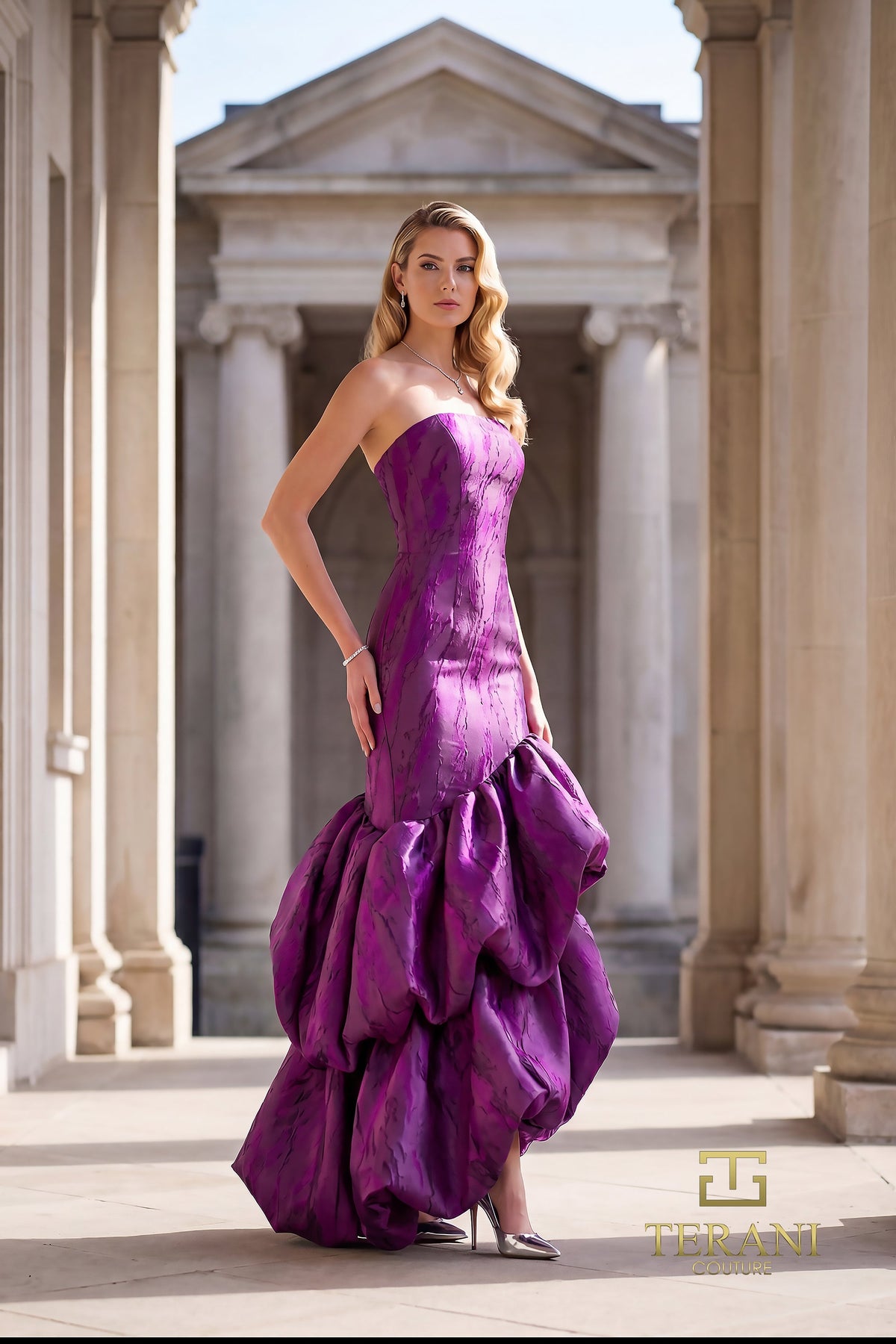 Terani Couture Dress Purple Terani Couture 262C7546 Strapless Sweetheart Brocade Trumpet Cocktail Dress