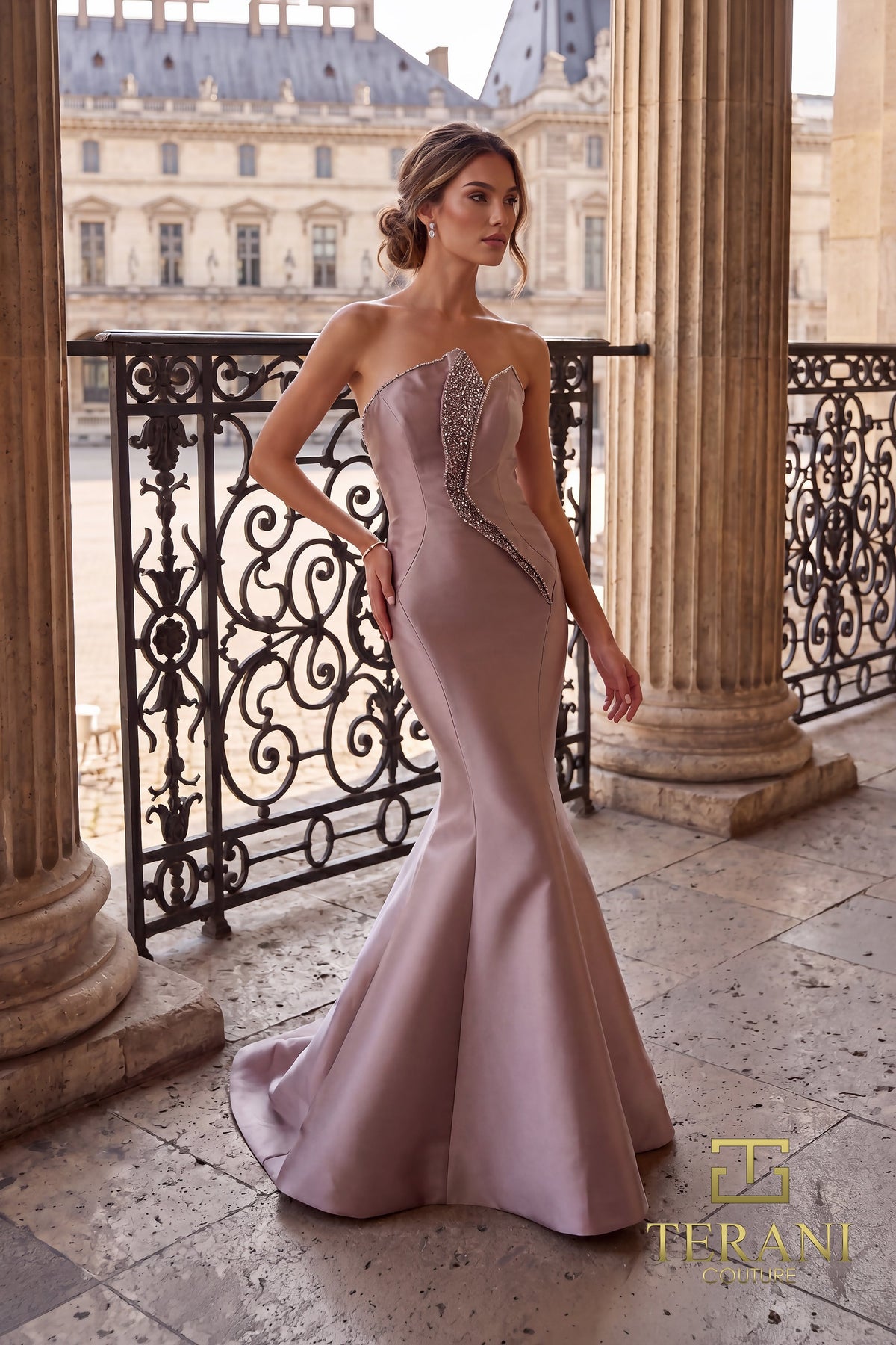 Terani Couture Dress Terani Couture 262E7055 Asymmetrical Strapless Mikado Mermaid Evening Gown