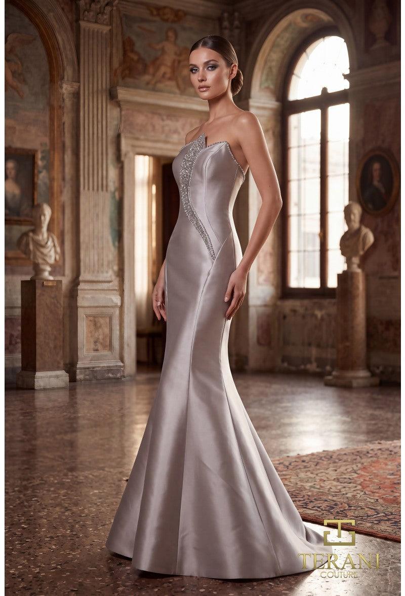 Terani Couture Dress Terani Couture 262E7055 Asymmetrical Strapless Mikado Mermaid Evening Gown