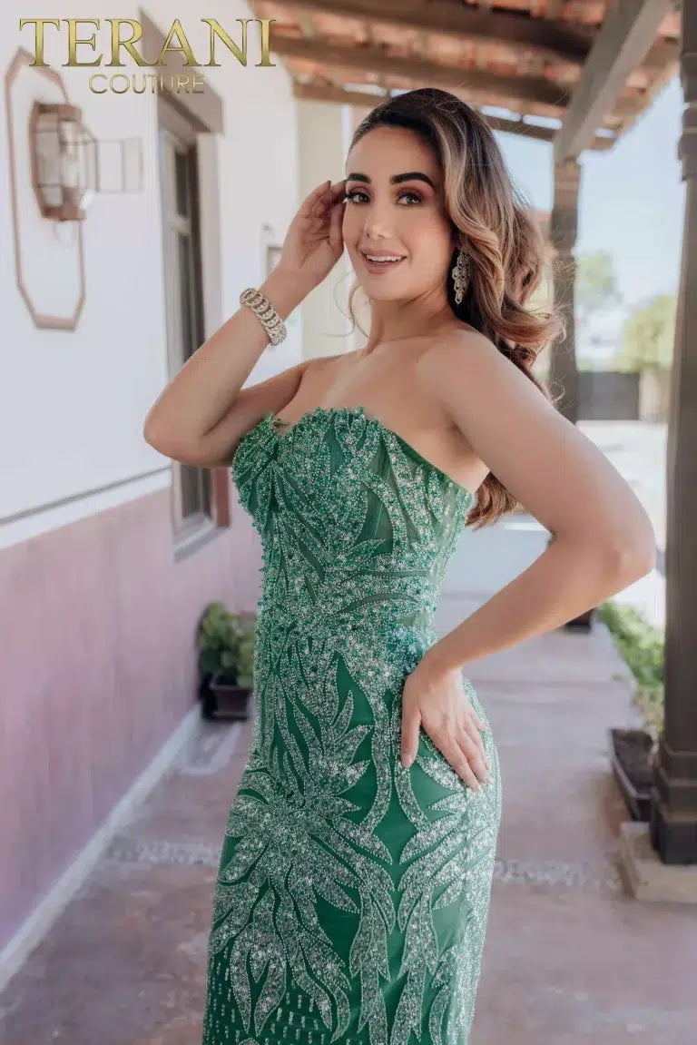 Terani Couture Evening Dress 0 / Emerald Terani Couture 232GL1442