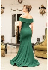 Terani Couture Evening Gown Terani Couture  1911M9339 Off Shoulder Side Drape Peplum Mermaid Gown