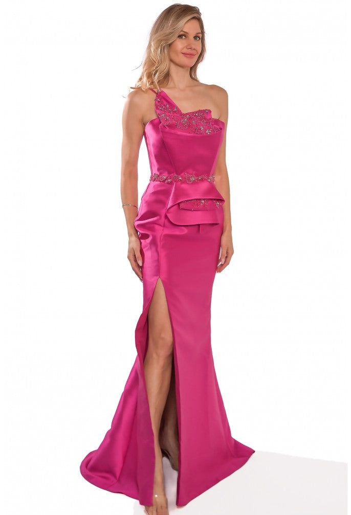 Terani Couture evening gown Terani Couture 2011E2103 Mikado one shoulder bead detailed evening gown with slit