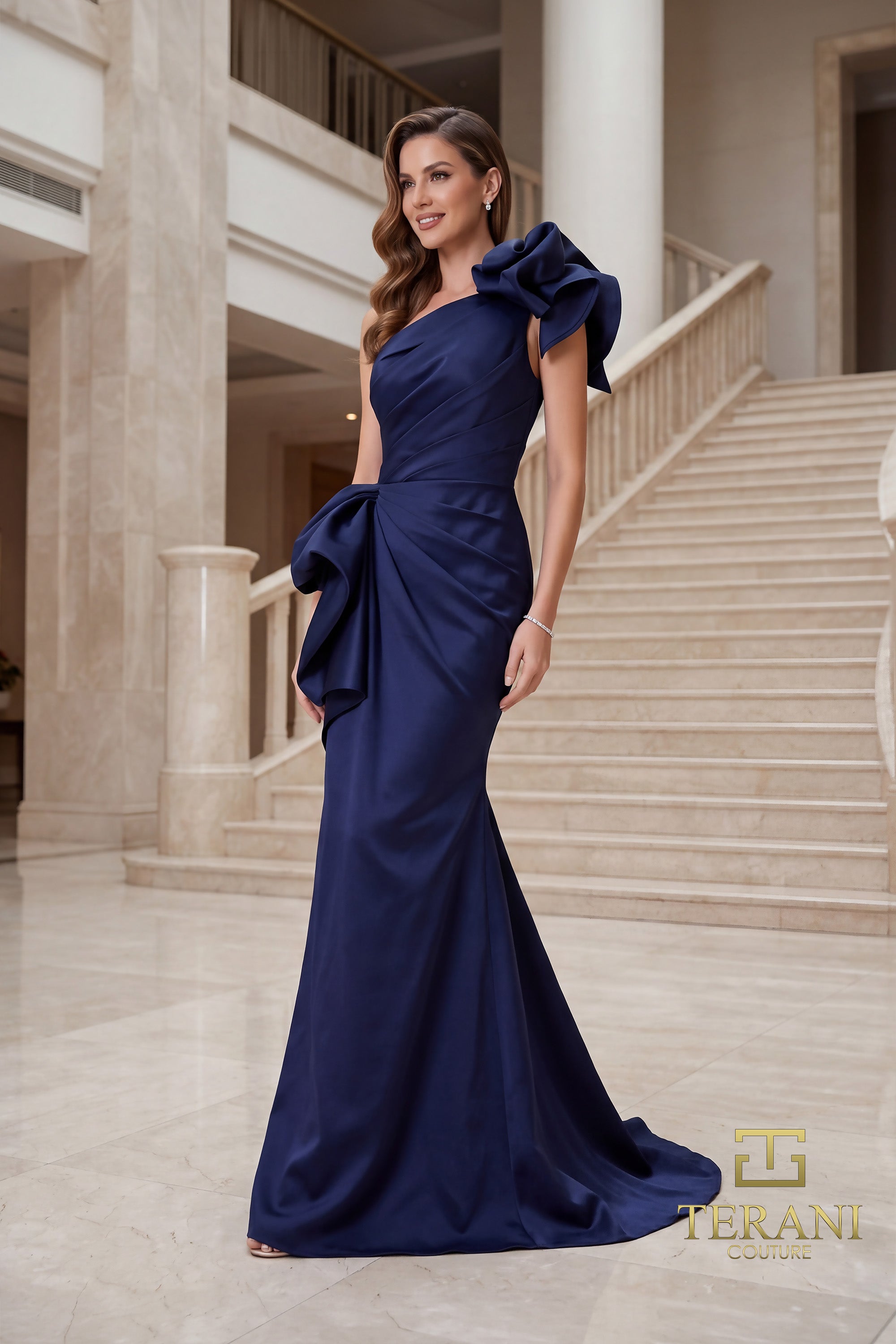 Terani Couture Evening Gown Terani Couture 262E7132 One-Shoulder Long Evening Dress