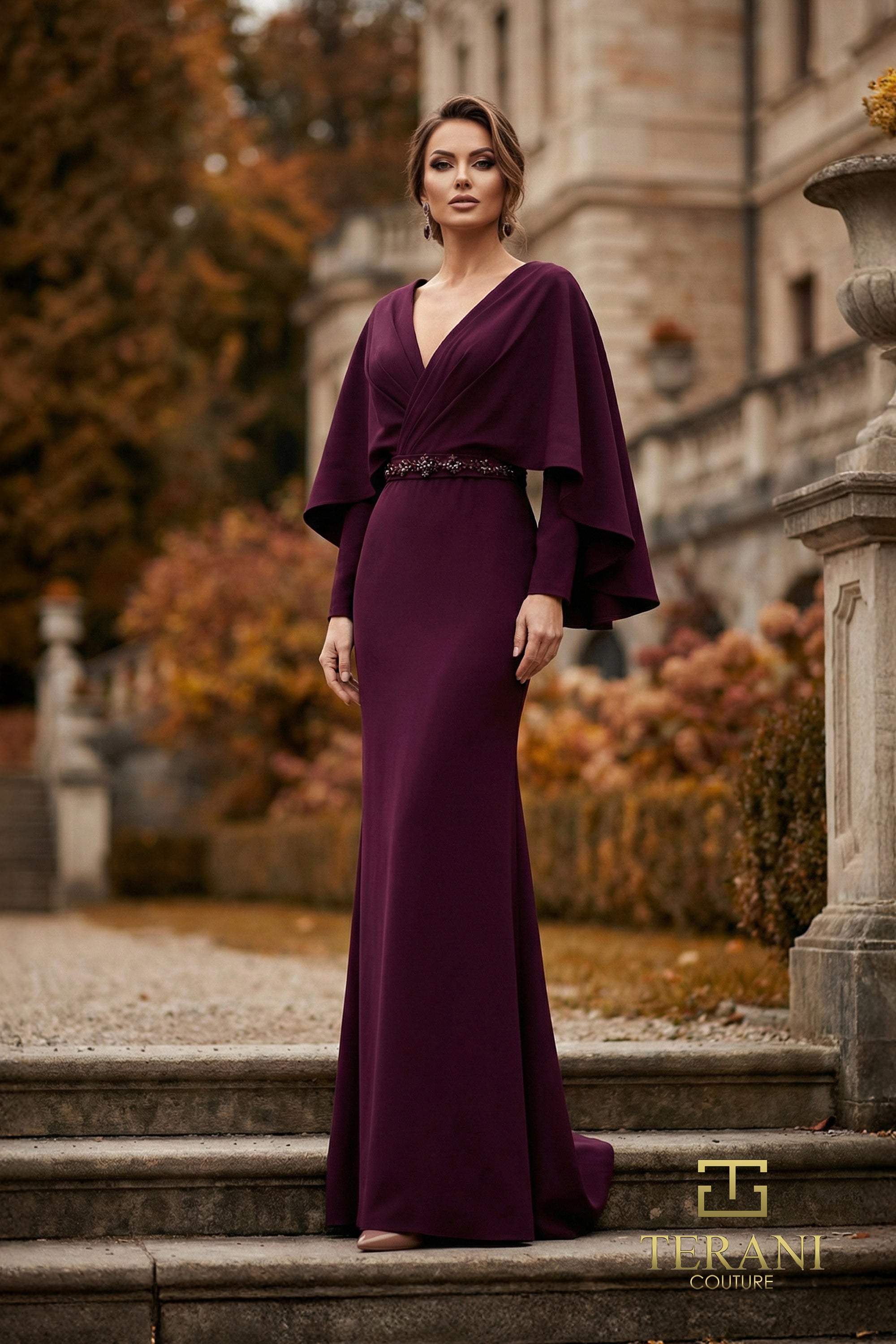 Terani Couture Mother of the Bride Dress Terani Couture 262M7295 V-Neck Long Mother of the Bride Sheath Dress