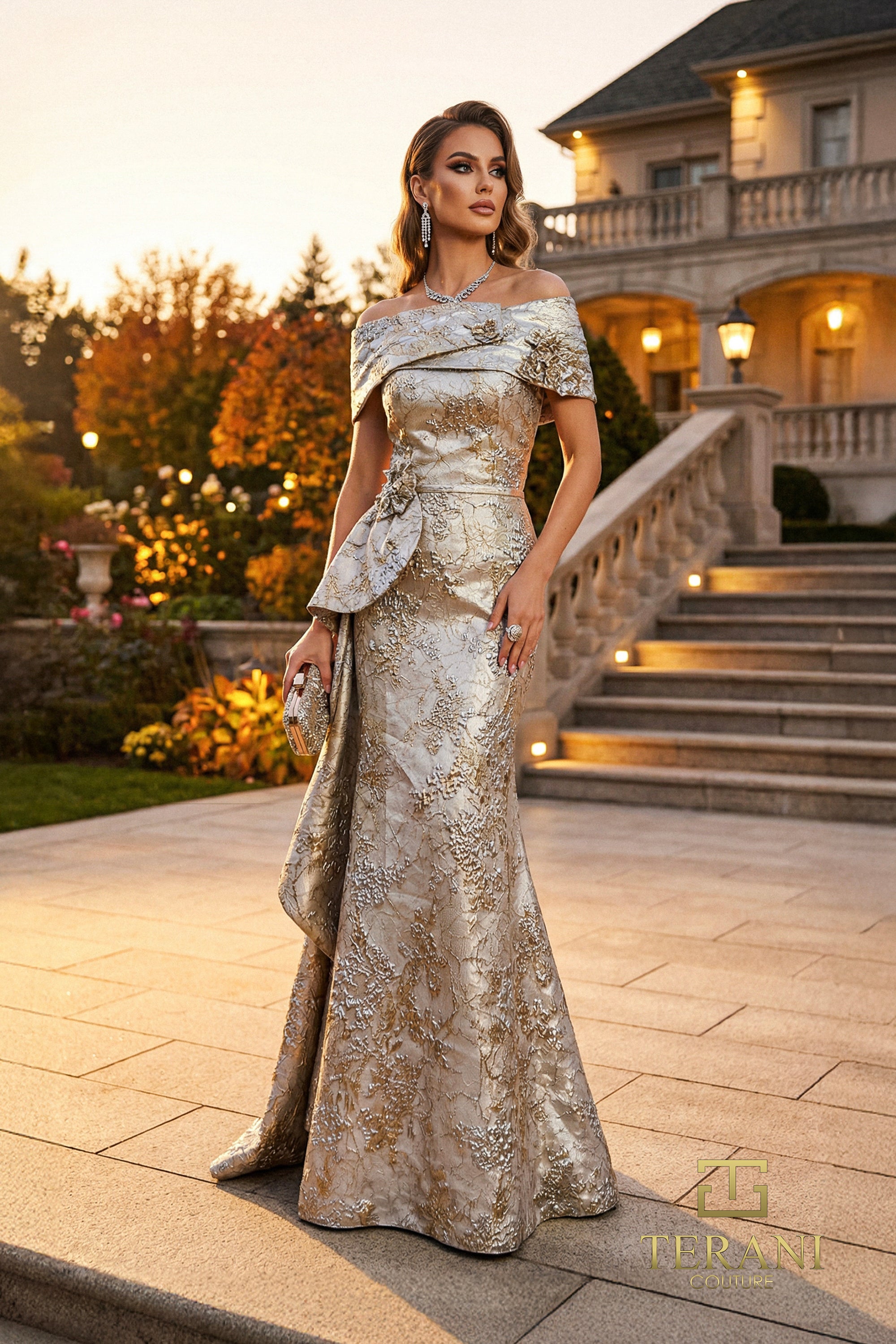 Terani Couture Mother of the Bride Dress Terani Couture 262M7303 Off-Shoulder Long Mother of the Bride Dress