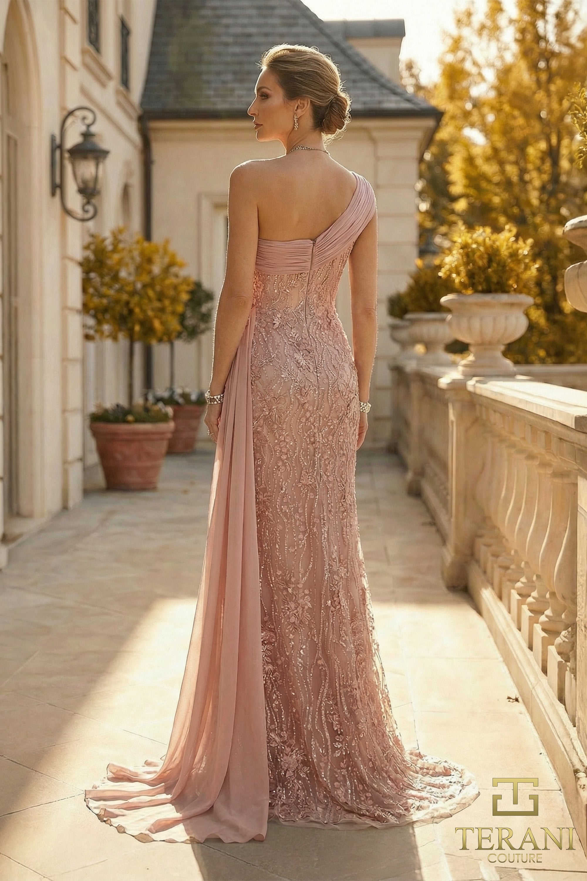 Terani Couture Mother of the Bride Dress Terani Couture 262M7308 One-Shoulder Long Mother of the Bride Sheath Dress