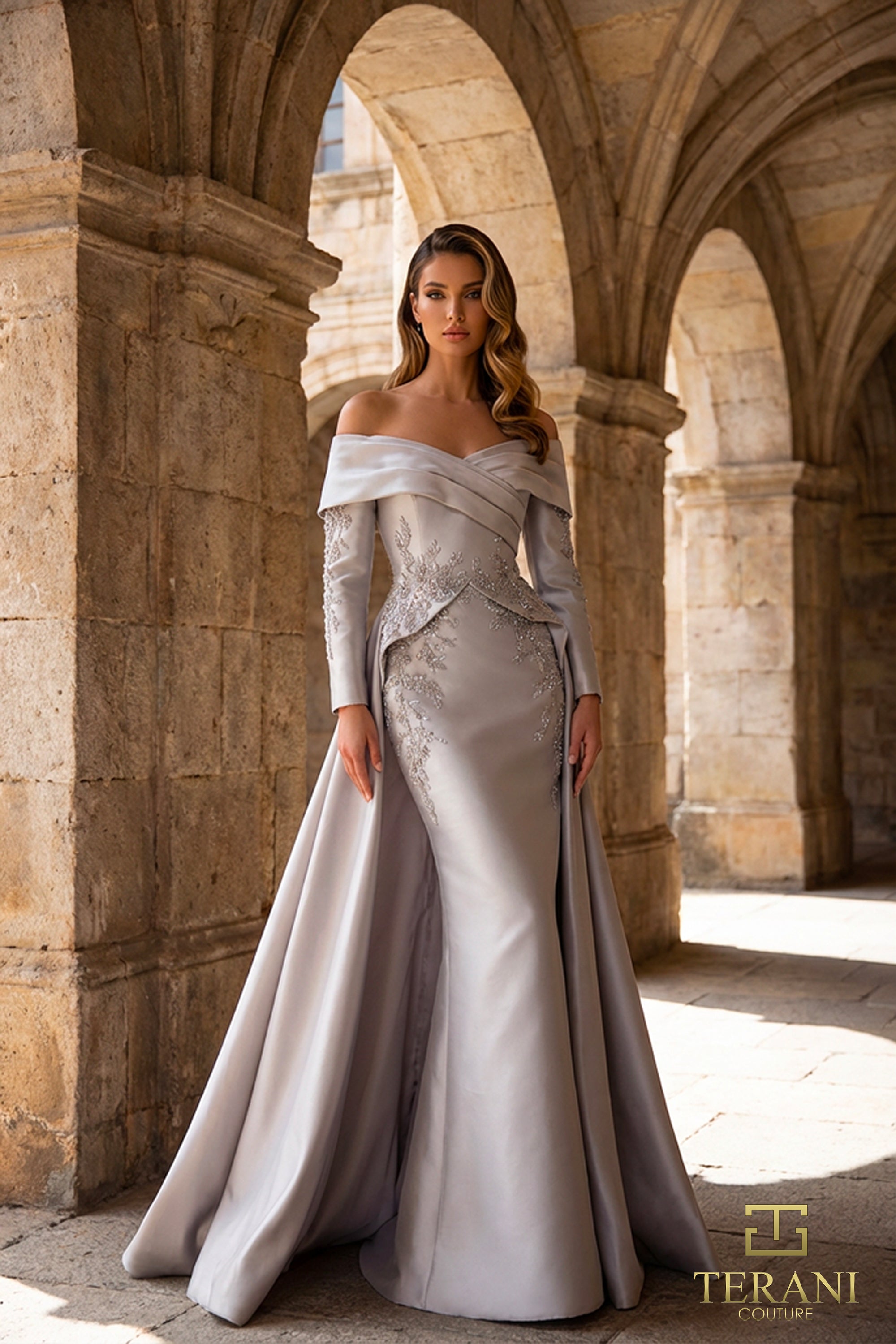 Terani Couture Mother of the Bride Dress Terani Couture 262M7315 Off-Shoulder Long Mother of the Bride Sheath Dress