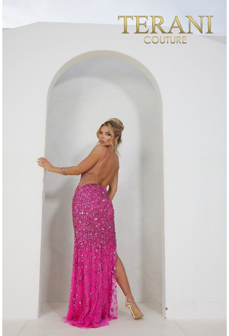 terani couture prom dress 0 / BLUSH-NUDE Terani Couture 241P2163 beaded backless dress