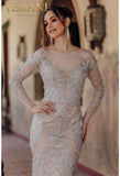 terani couture Terani 232GL1407 Embroidered Plunging Illusion Back Mermaid Long Sleeves Dress