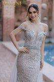 terani couture Terani 232Gl1417 Off Shoulder Mermaid V-Neck Tulle Overskirt Dress