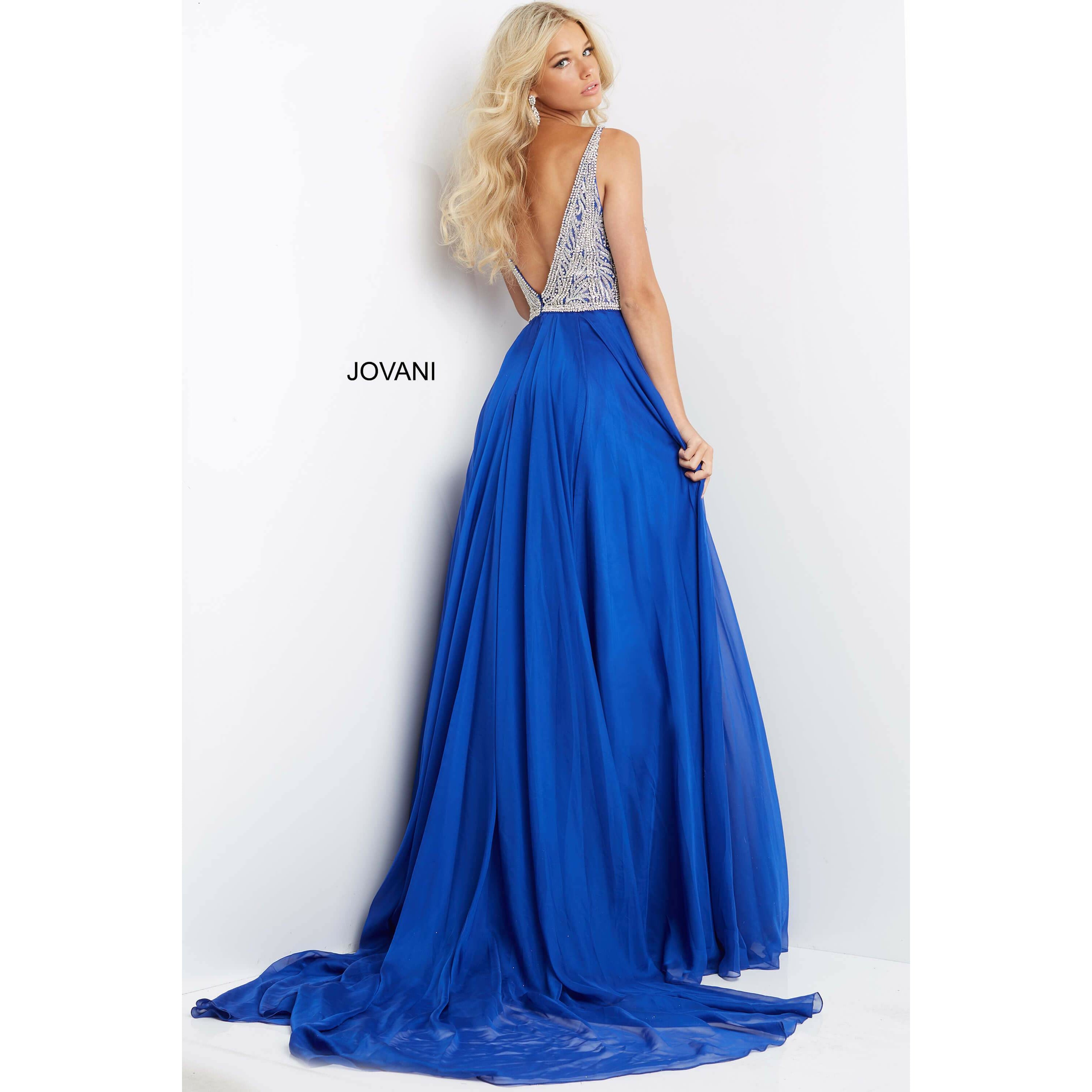 Jovani Prom Dress Jovani Embellished Bodice High Slit Chiffon Prom Dress 07136