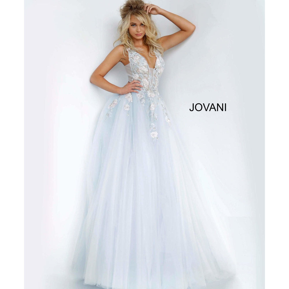 JO Prom Dress Light Blue Tulle Floral Embroidered Prom Ballgown 11092