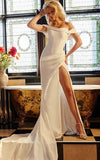 Jovani Bridal Gown Jovani Bridal JB07454 Off the Shoulder High Slit Wedding Dress