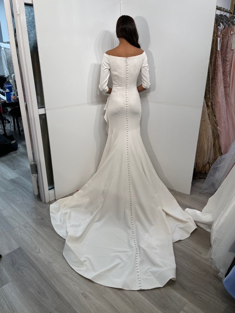 Jovani Bridal Gown Jovani Bridal JB07456 Off White Three Quarter Sleeve Sheath Wedding Dress