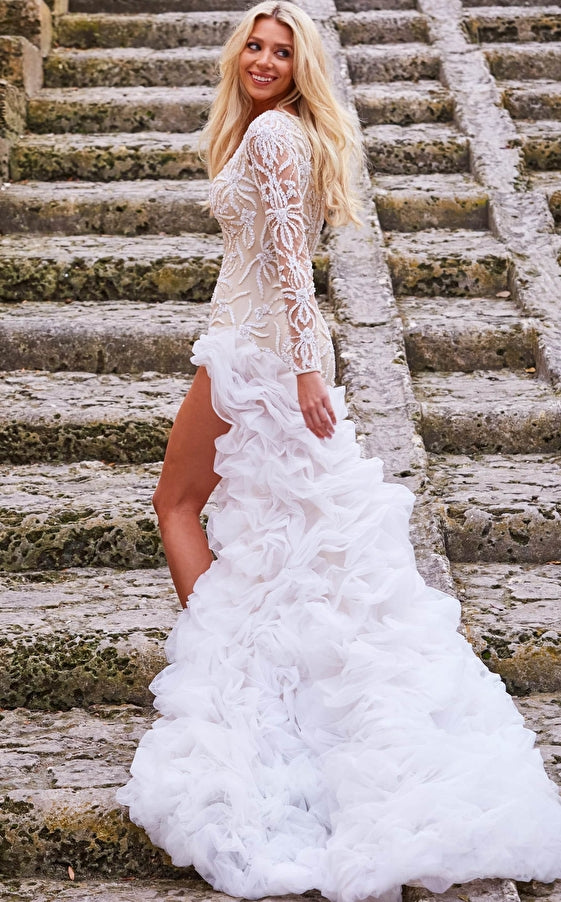 Jovani Bridal Gown Jovani JB07050 Bridal High Slit White Wedding Dress JB07050