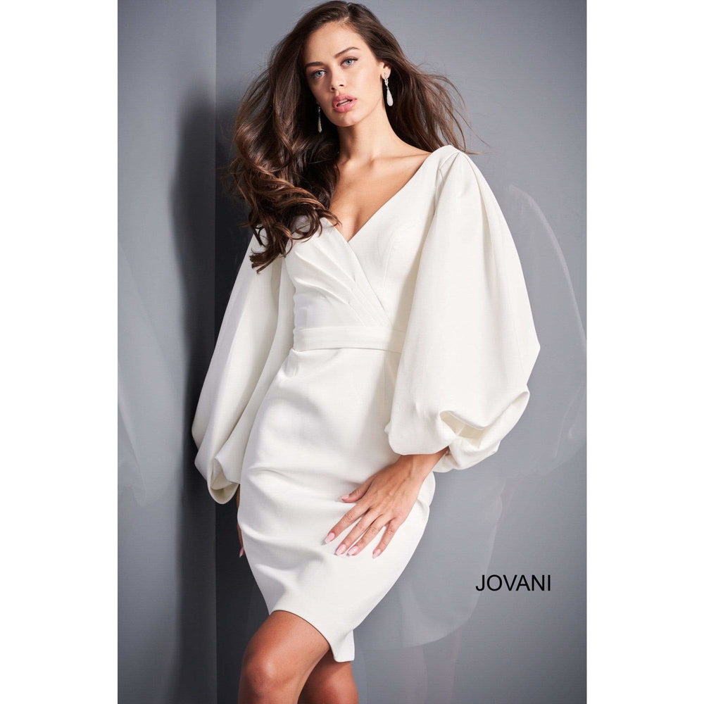Jovani Cocktail Dress Jovani 04370 White Long Sleeve Cocktail Dress
