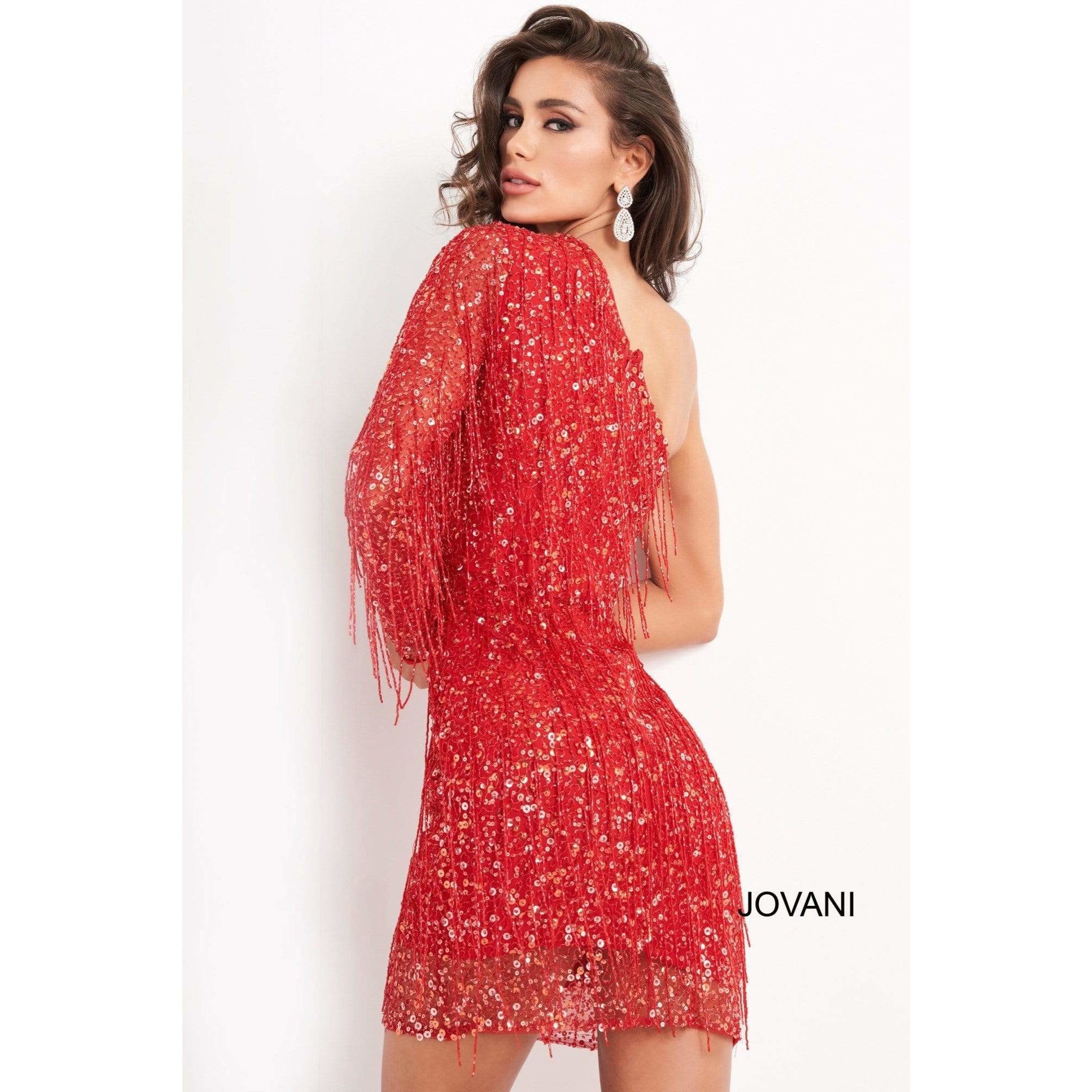 Jovani Cocktail Dress Jovani 2645 Red One Shoulder Embellished Cocktail Dress