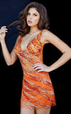 Jovani Dresses Jovani 04381 Orange V Neck Illusion Cocktail Dress