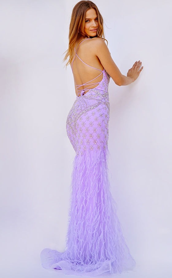 Jovani Dresses Jovani 08550 Lilac Spaghetti Strap Beaded Prom Dress