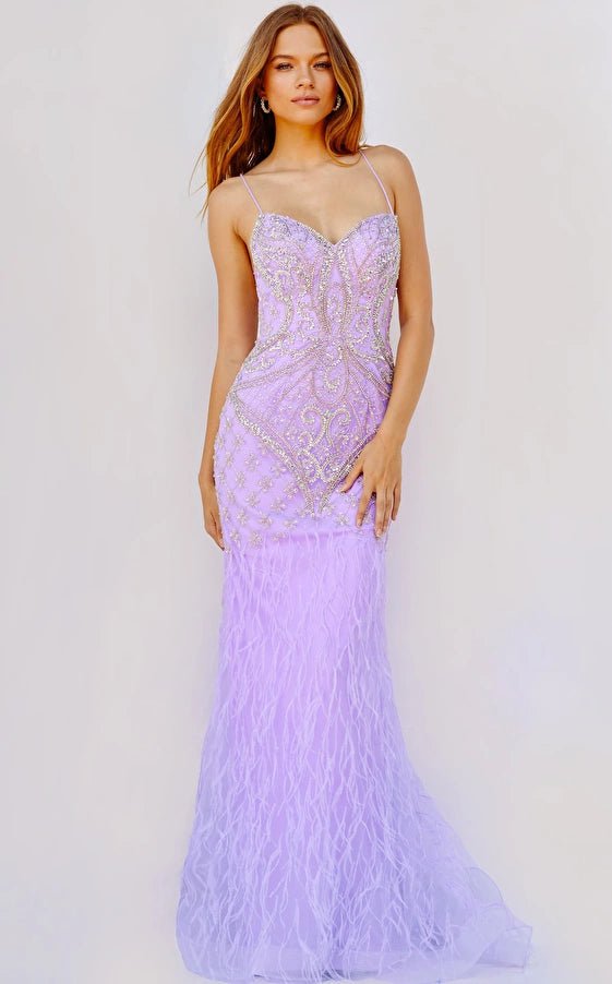 Jovani Dresses Jovani 08550 Lilac Spaghetti Strap Beaded Prom Dress