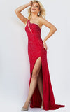Jovani Dresses Jovani 09339 Red One Shoulder Embellished Prom Dress