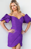 Jovani Dresses Jovani 09476 Purple Off the Shoulder Ruched Homecoming Dress