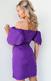 Jovani Dresses Jovani 09476 Purple Off the Shoulder Ruched Homecoming Dress