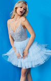Jovani Dresses Jovani 22604 Light Blue Beaded Bodice Short Tulle Dress