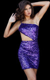 Jovani Dresses Jovani 22705 Purple Fitted One Shoulder Sequin Short Dress