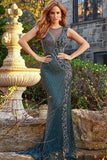 Jovani Dresses Jovani 22814 Dark Green Beaded Illusion Neckline Evening Dress