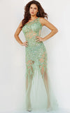 Jovani Dresses Jovani 6395 Mint Beaded Illusion Sheath Prom Dress