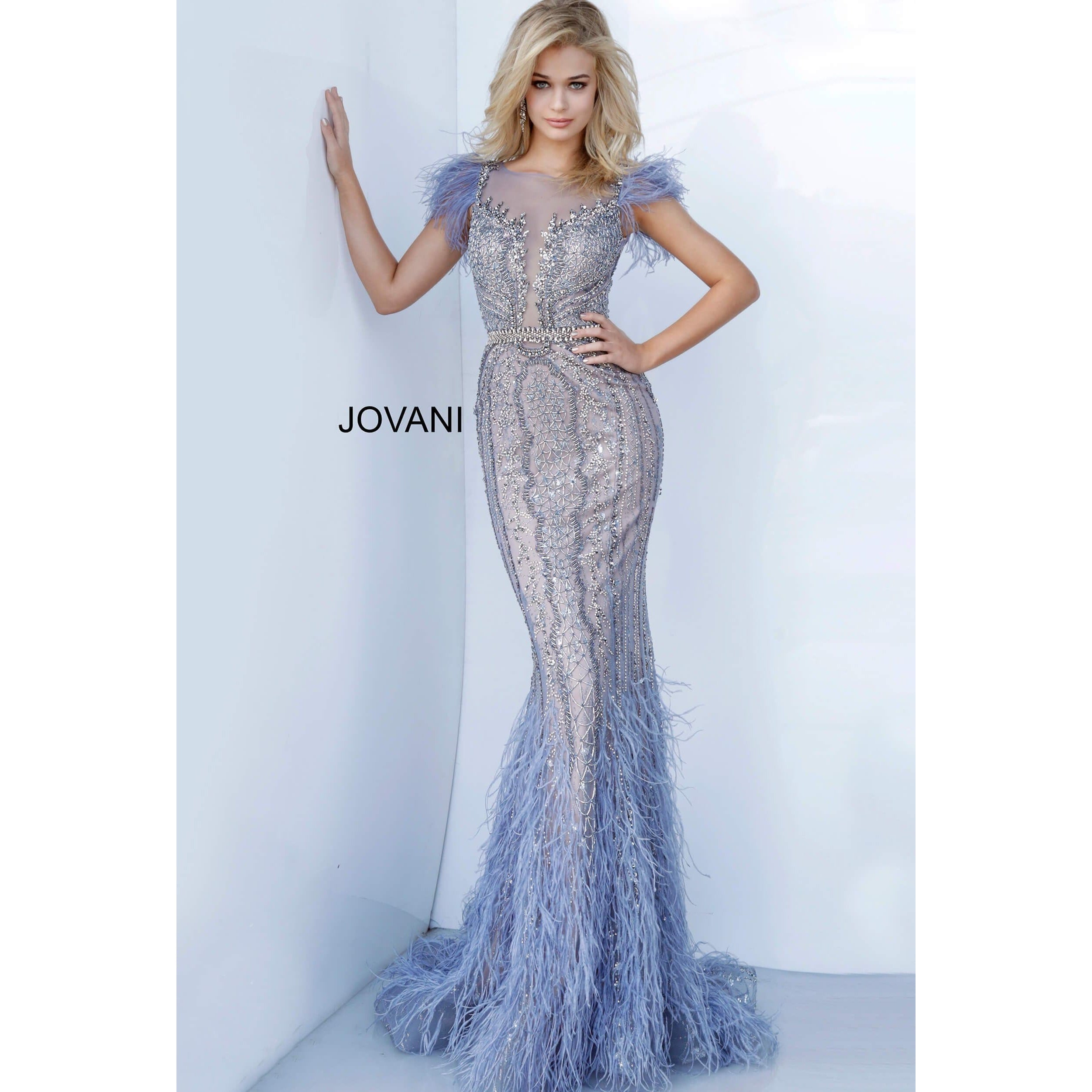 Jovani 02326 Beaded Feather Embellished Jovani Evening Dress 02326 - NorasBridalBoutiqueNY